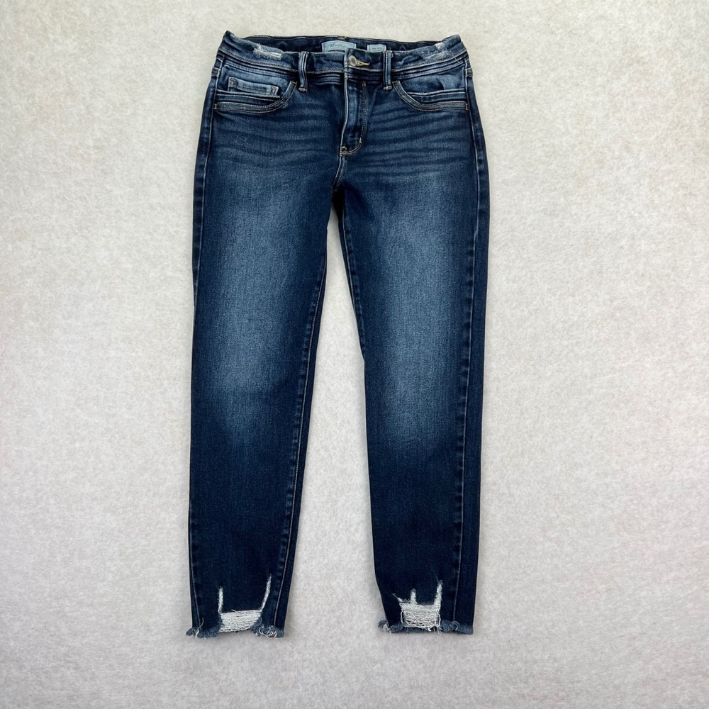 KanCan Signature Ankle Skinny Jeans Womens 28 Dark Wash Distressed Raw Hem